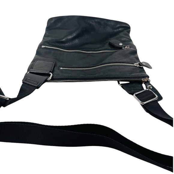 Margot Genuine Leather Crossbody Bag Adjustable Strap Black OS 2 Zip Pockets - Picture 9 of 12